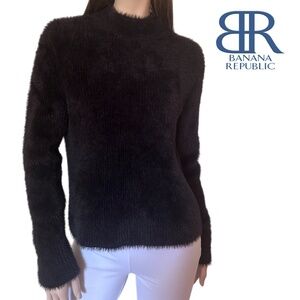 Banana Republic Sweater Mock Neck Nylon Cotton Blend Fuzzy Super Soft Pullover